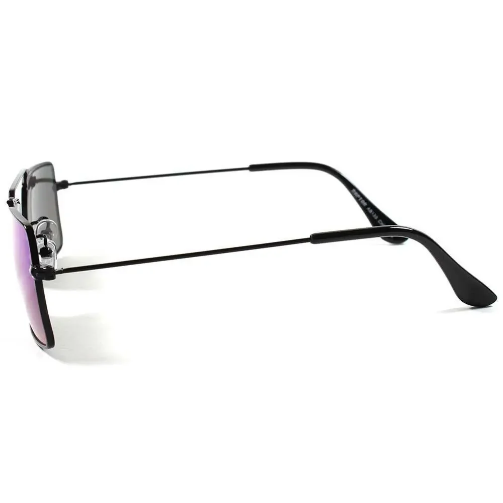 Small Rectangle Sunglasses Black Frame Blue Green Mirrored Lens Retro